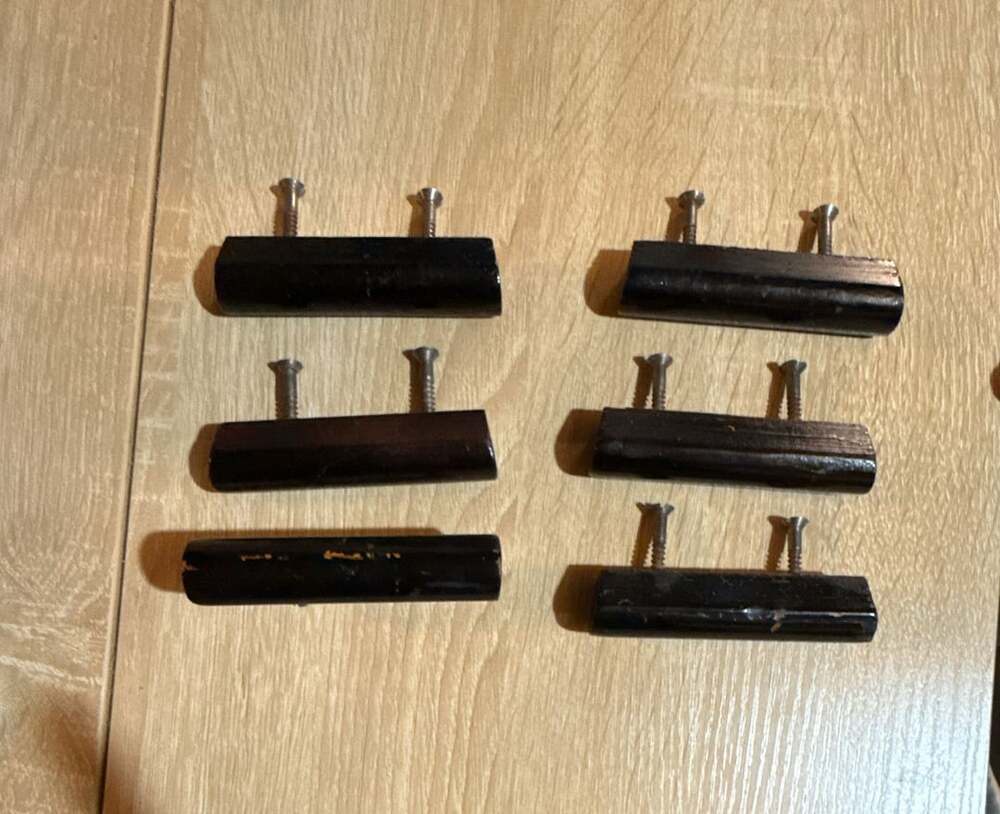 Vintage Bakelite Cabinet Handles Drawer Pulls Set of 6 Brown Mid Century